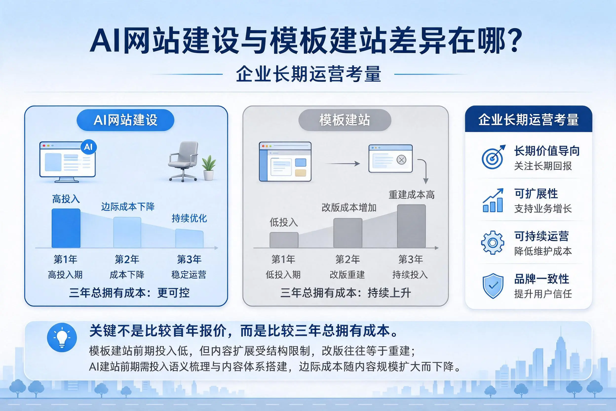 AI网站建设与模板建站差异在哪？大同企业长期运营考量