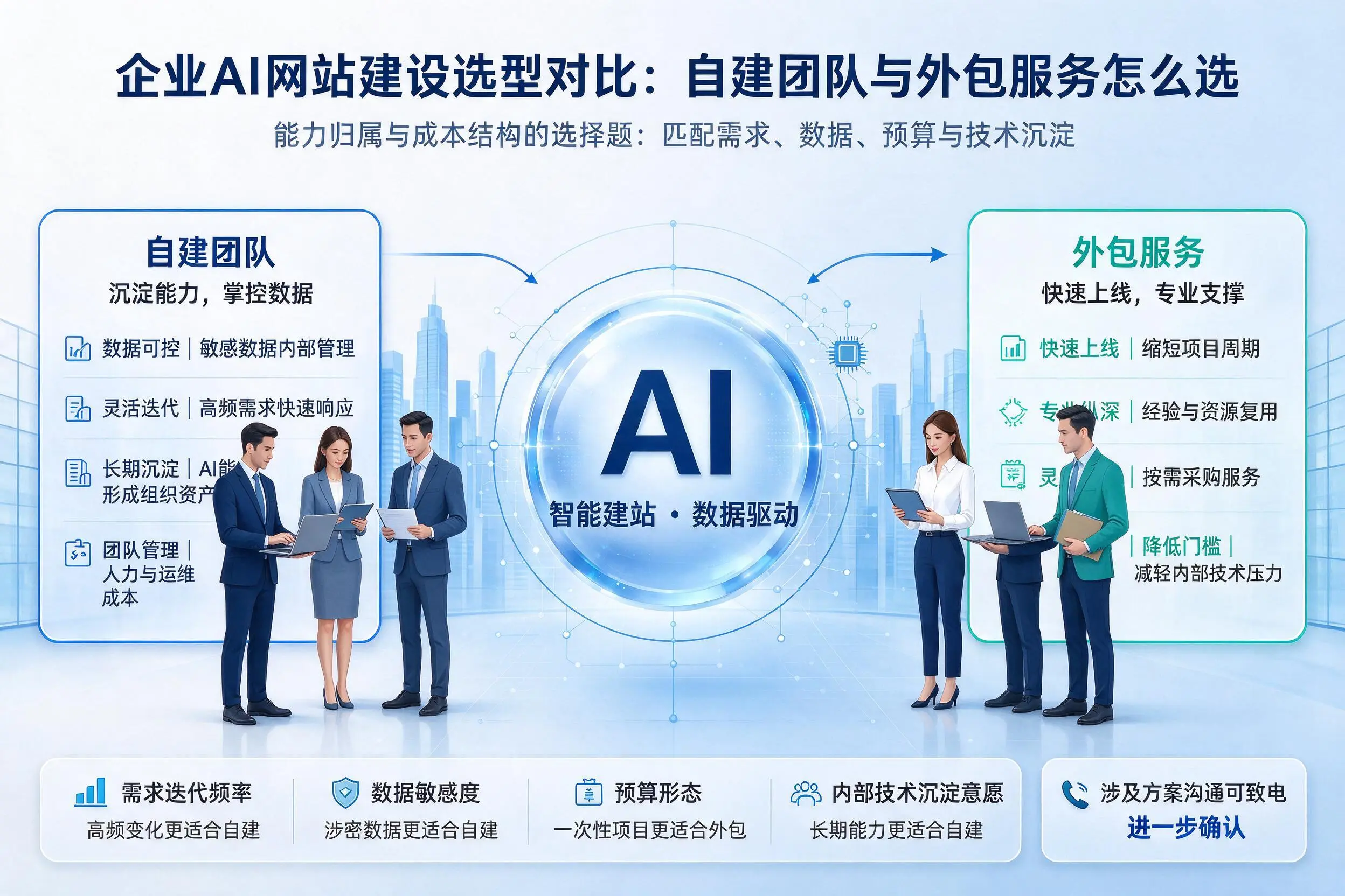 大同企业AI网站建设选型对比:自建团队与外包服务怎么选